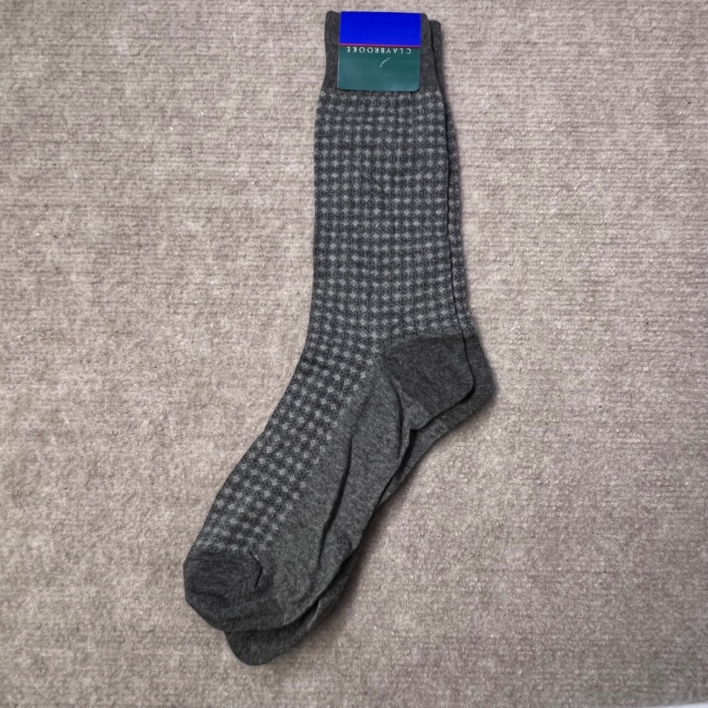 Claybrooke Men's Graph Dress Socks Size 10-13 Gray Checkered‎ Cotton Blend